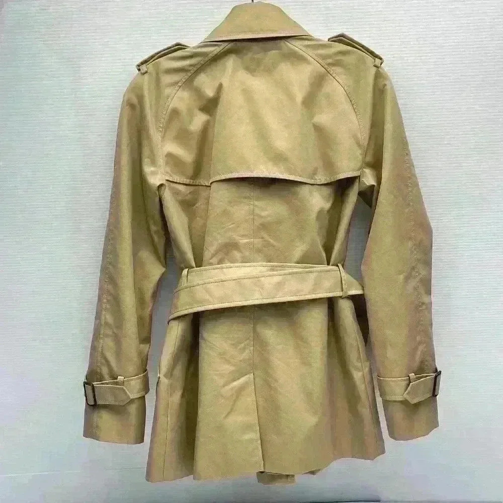 NWOT Coach Khaki and Leopard Belted Short trench coat size xs - Picture 4 of 17